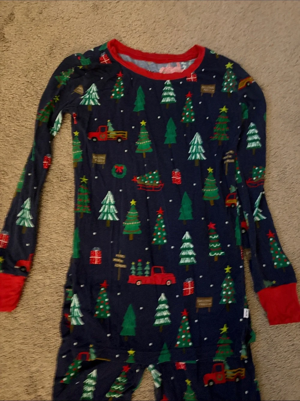 Little Sleepies Christmas Tree One-Piece Pajamas with Red Trim